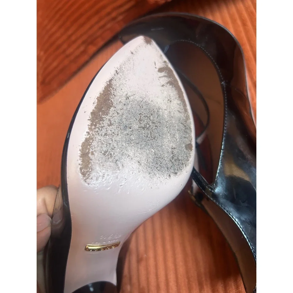 Gucci T-Strap Pumps Women's Size 37.5 Black Patent Leather Heel - Picture 11 of 13